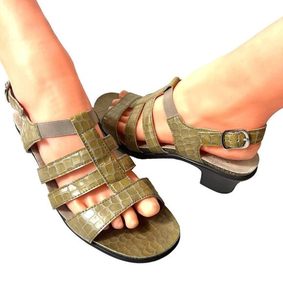 SAS Tripad Comfort Heel Sandals Womens 7.5 M Mustard Leather Sling Back Open Toe - Picture 1 of 11